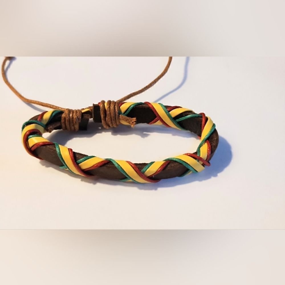 Men's bracelet leather braided black new d15‎